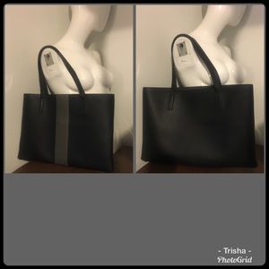 Vince Camuto black/gray stripe leather tote